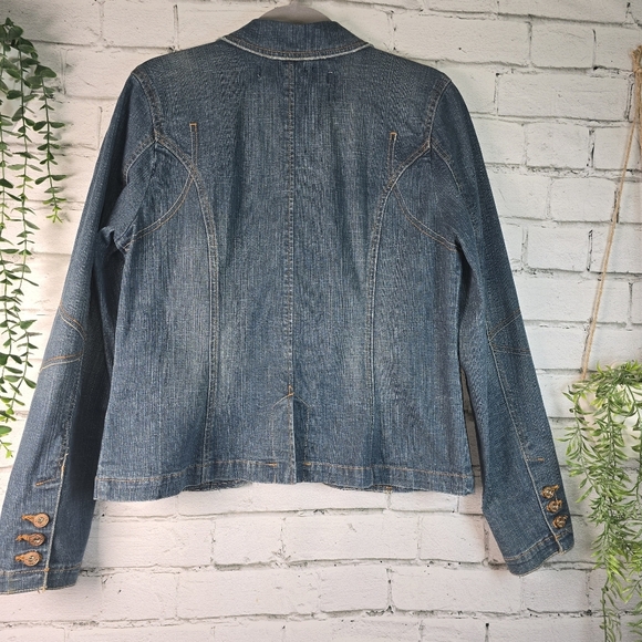 jEANSTAR VINTAGE DENIUM BLAZER FITTED STRETCH ACID WASHED WOMENS LARGE - Picture 2 of 9